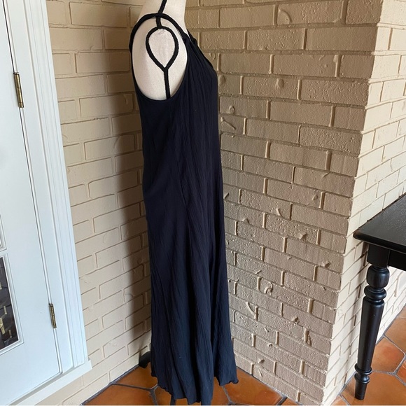 Garnet Hill Sz Medium Black Maxi Cotton Gauze Boho Sundress Lined Beach Comfort - Picture 3 of 9